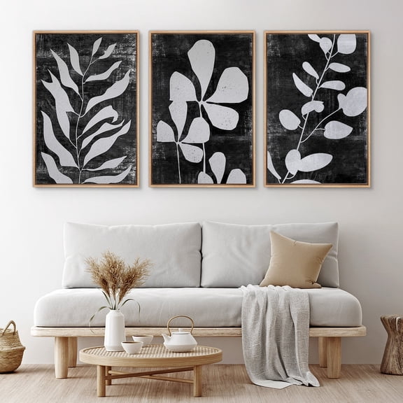 UNFFRAMED Wall Art Set Of 3 Black And White Abstract Leaf Botanical Prints Minimalist Art Modern Farmhouse Wall Decor Set 3 Prints 8x12