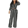 thumbnail image 2 of AOOCHASLIY Women Suits Women‘s Fall and Winter Casual Stripe Long Sleeve Lapel Button Top Pocket Pants Two-Piece Set, 2 of 5