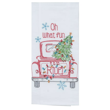 Holiday Red Pickup Truck Christmas Tree Embroidered Flour Sack Kitchen