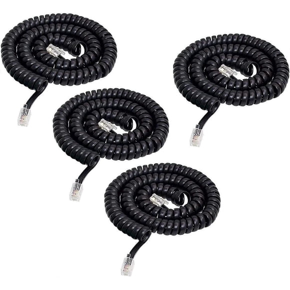 Phone cable, 4-pack, 3M, modular, coiled.