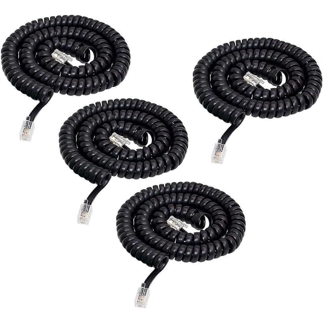 Phone cable, 4-pack, 3M, modular, coiled.