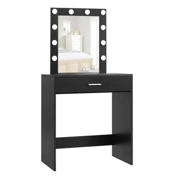Reettic Vanity Table with Lighted Mirror, Makeup Vanity Desk, Black