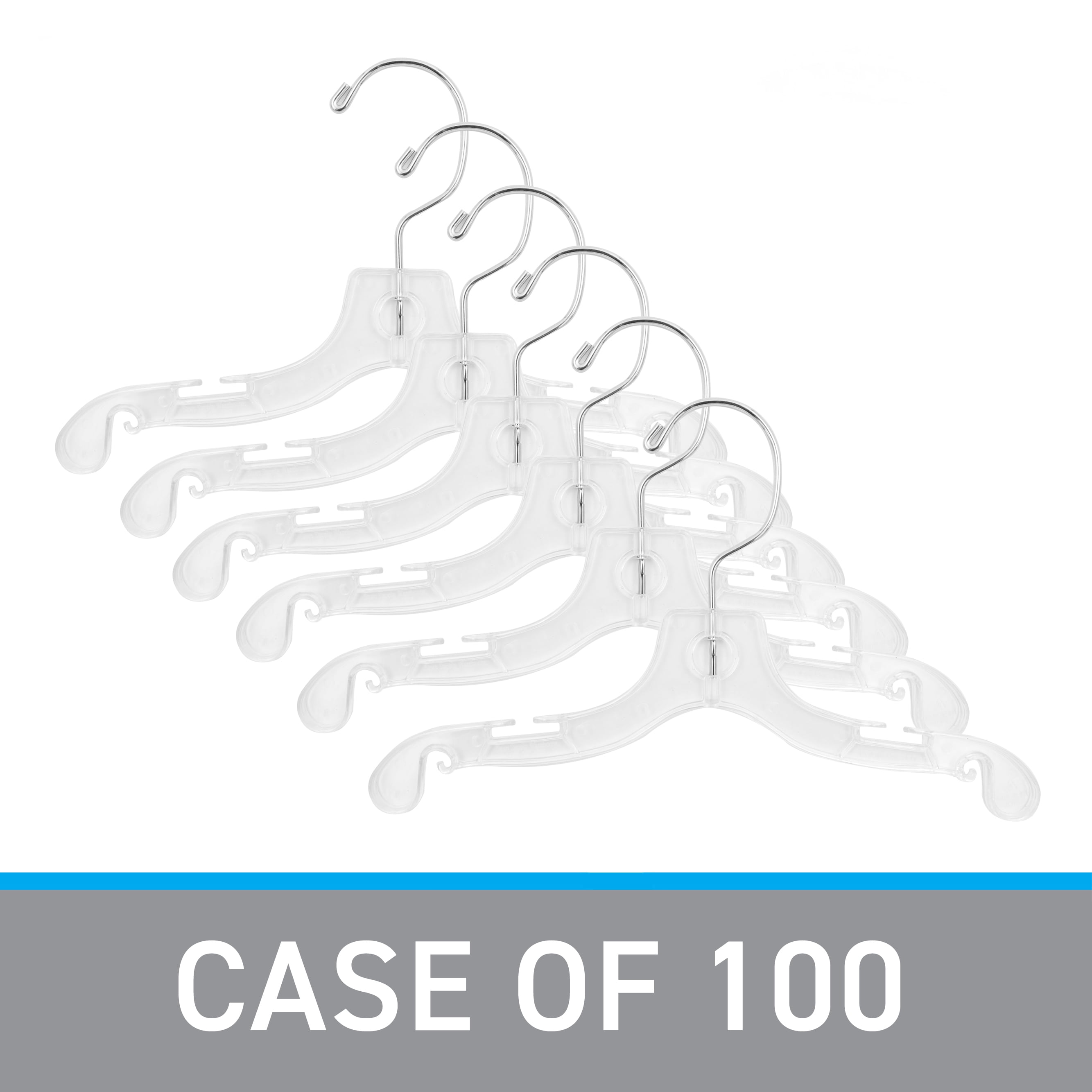 SSWBasics 10 Inch Clear Plastic Children's Dress Hangers - Case of 100 | Clear Plastic Hangers with Swivel Hook for Kids' Clothing | Durable Retail Hangers