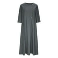 thumbnail image 5 of Summer Saving Wycnly Womens Dresses Casual Button Down Loose Cotton Linen Long Dresses with Pocket Fashion Solid Round Neck 3/4 Sleeve Maxi Summer Dress Gray m, 5 of 7