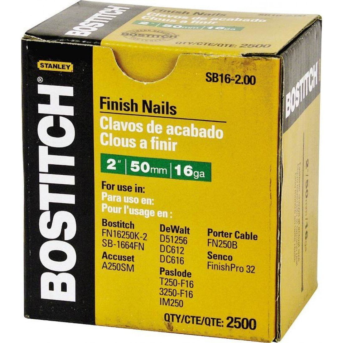 Bostitch SB16-2.5-1M Finishing Nails 1,000-Pk 16-Ga. 2-1/2-In. - Quantity 1 Straight 