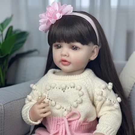 iCradle Adorable Lifelike Baby Dolls Toddler Girl 22 Inch 55cm Full Vinyl Body Real Life Reborn Baby Doll with Wig sheath Realistic Newborn Baby Dolls Toy Gift for Collection & Kids Age 3 