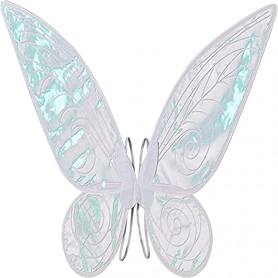 Gupgi Femmes Enfant Ailes de Fée Papillon Blanches Ailes Étincelantes Transparentes Ailes d'Ange d'Halloween