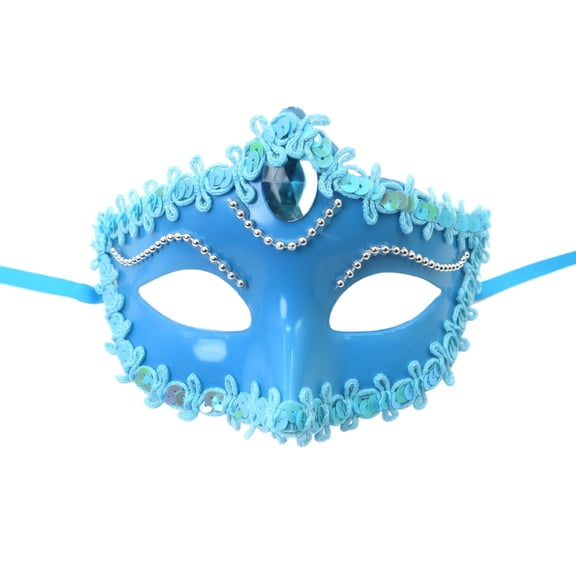 Blue Venetian Masquerade Mask for Women 7 X 4 Inch Rhinestone Sequin Decor Halloween Accessory for Masquerade Party Mardi Gras and Special Events 1 Pack