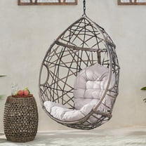 SEGMART Indoor Outdoor Wicker Swing Egg Chair, Hammock Hanging Chair Nest Basket with Removable, Washable Cushions, Pillow for Bedroom, Balcony, Garden, Poolside, Grey