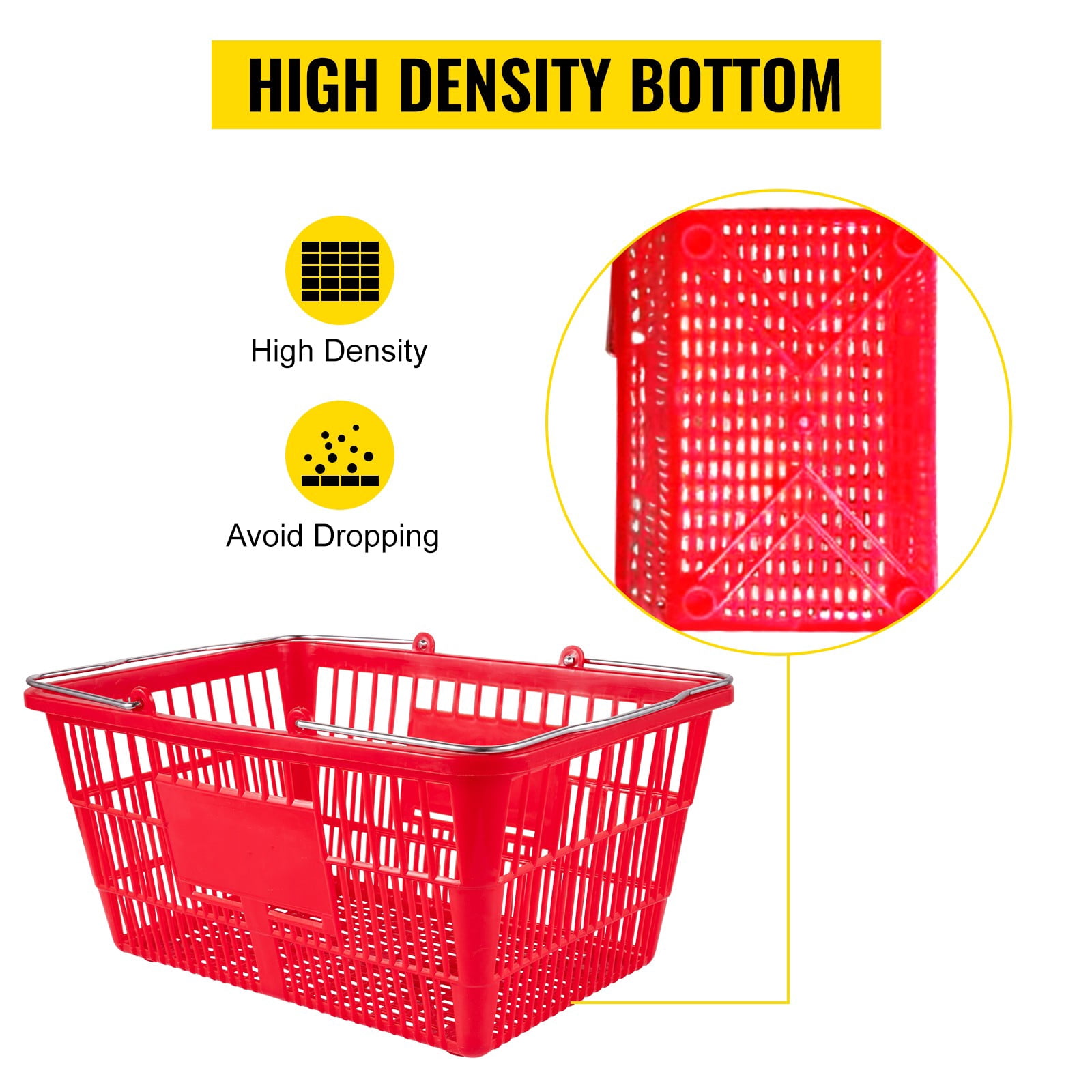 VEVOR Shopping Basket Store Baskets 21L Capacity 16.9"L with Handle 12Pcs Red