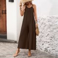thumbnail image 4 of JULMCOMO Jumpsuits for Women Scoop Neck Adjustable Spaghetti Strap Loose Fit Summer Romper Low Back Sleeveless Wide Leg Flowy Jumpsuits Coffee XL, 4 of 7