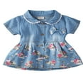 thumbnail image 1 of EIMELI Robe en Jean pour Bébé Fille 1-4 Ans Manches Courtes Col à Revers Boutonnée Imprimée Chemise Robe Bleue 1-2 Ans, 1 of 6