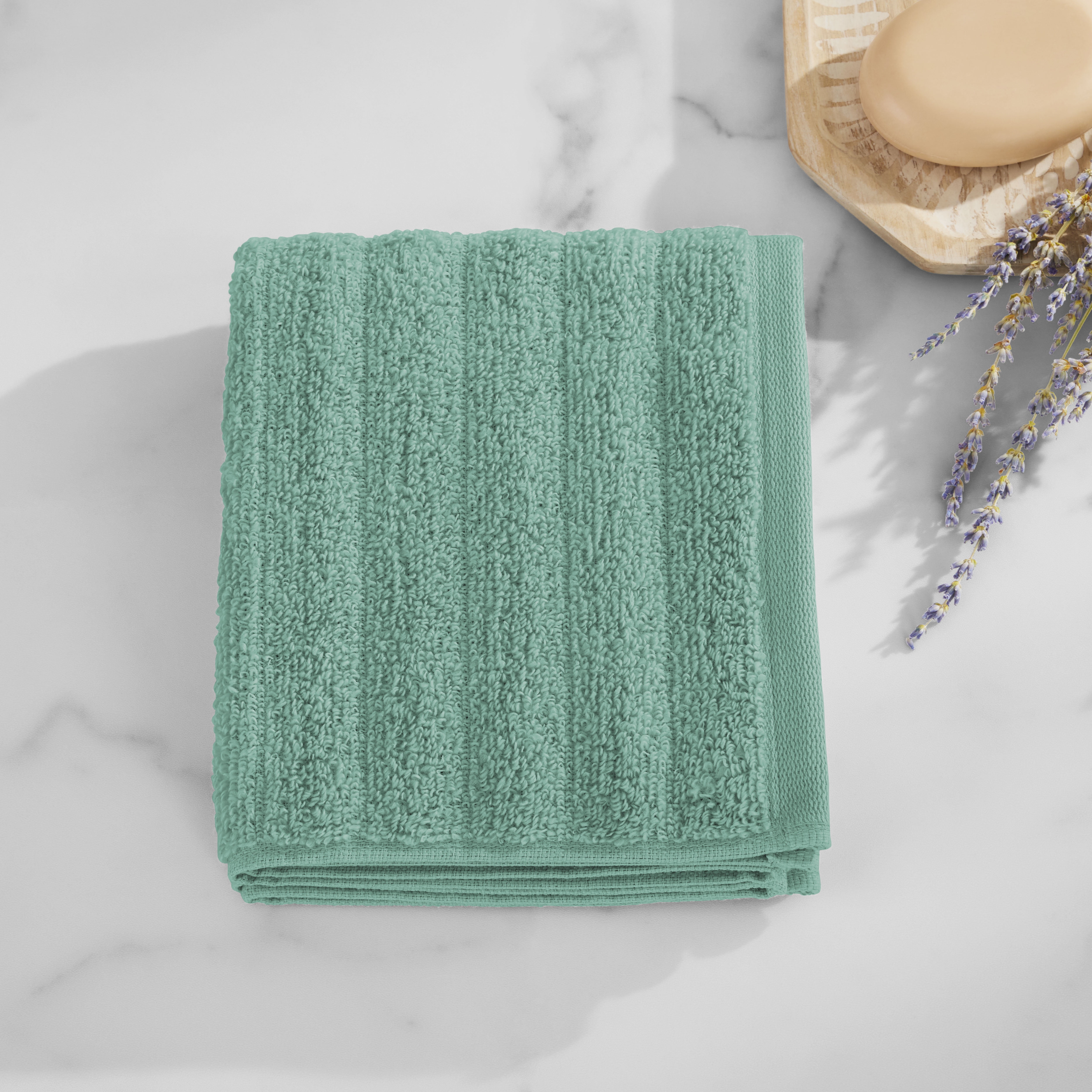 Mainstays Performance Cotton Hand Towel, Super Soft Quick Dry Fade Resistant, Textured Green