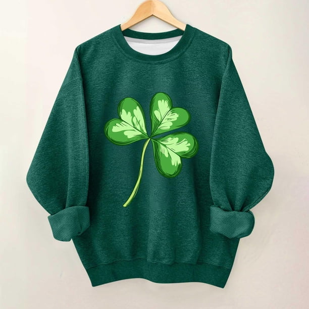 Blusas y camisas de manga larga con cuello redondo para niños Estampado del Día de San Patricio Estampados de manga larga Casual Suelto Forro polar para mayor calidez Sudadera con capucha de manga lar