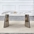 thumbnail image 2 of PORKISS Rectangular Dining Table for 4-6 People, Kitchen Table with Pandora Patterned Sintered Stone Top and Silver Stainless Steel Butterfly Legs, Scratch and Heat Resistant, White+Silver #2, 2 of 13