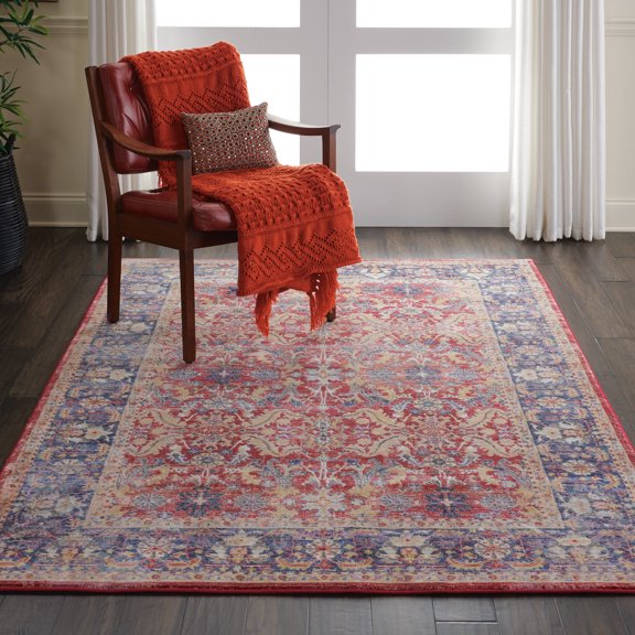 Nourison Global Vintage Oushak Red 5'3" x 7'6" Area Rug, (5' x 8')