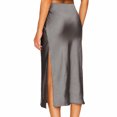 thumbnail image 4 of Summer Savings Clearance!LEBONYARD Elegant Skirt with Pleated Details,Fall Fashion Women Casual Comfortable Solid Color Elastic and High Waisted Vent Mid-Calf Skirt Gray S, 4 of 7