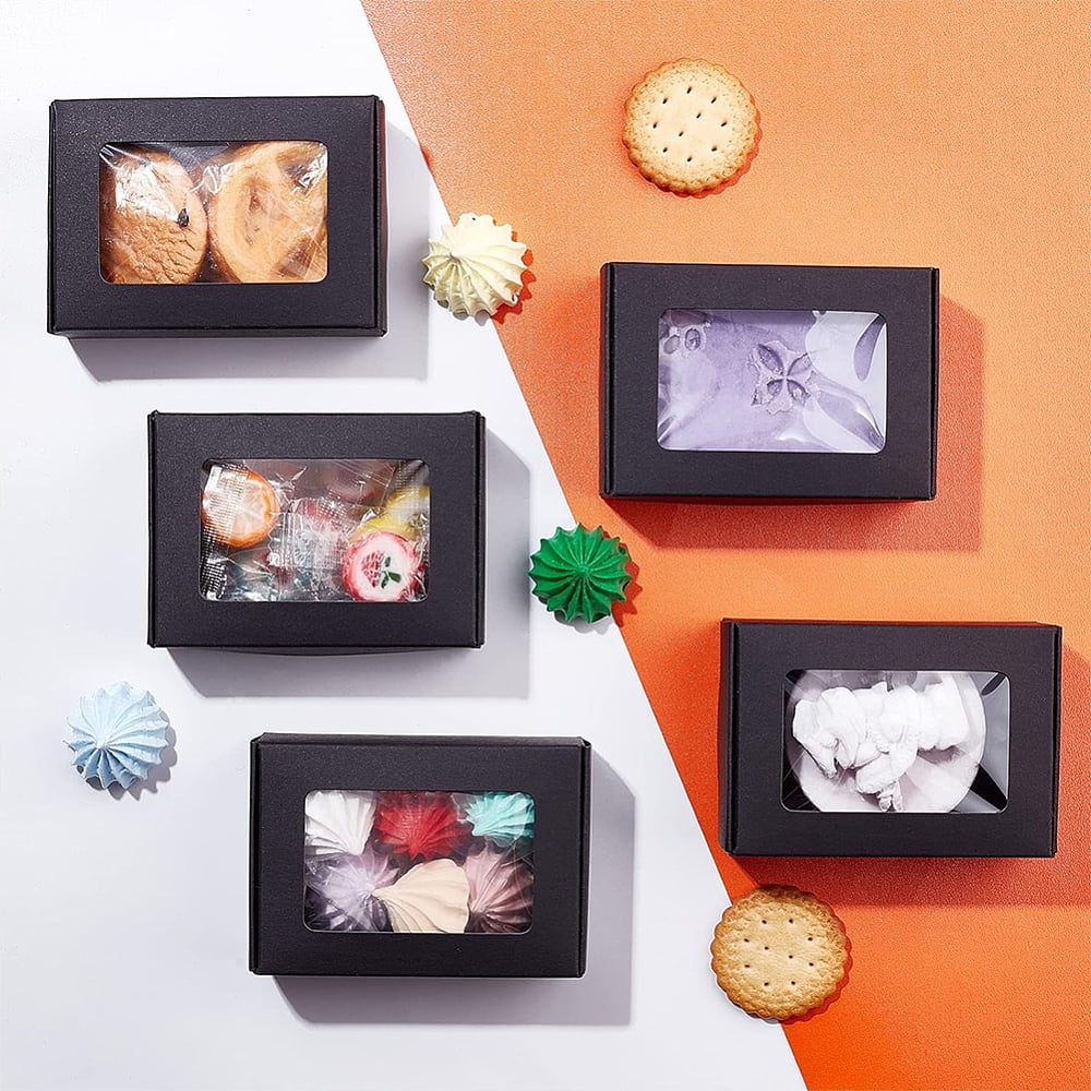 100Pcs Craft Paper Boxes with Windows Rectangle Black 6.2x8.7x3cm DIY