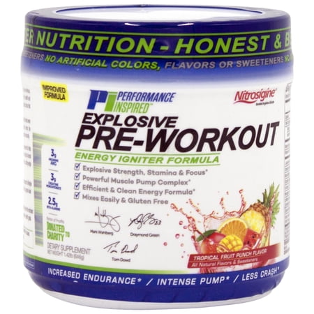 Performance Inspired Nutrition Pre Workout Powder - All Natural - G-Free & Vegan Formula - Contains Citrulline - Nitrosigine - Green Tea - Arginine - Beta Alanine - Tropical Fruit Punch - 32 Servings