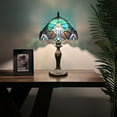 thumbnail image 2 of Tiffany Table Lamp Green Brown Stained Glass Liaison LED Bulb Included for Living Room Bedroom Bedside 12"W*12"D*19"H, 2 of 6