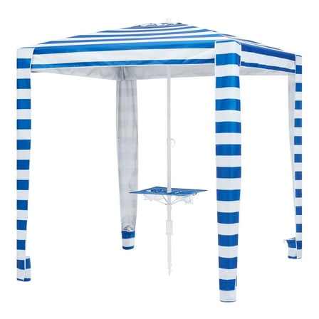 Mainstays 6 ft Blue and White Stripe Beach Umbrella, Sun Protection