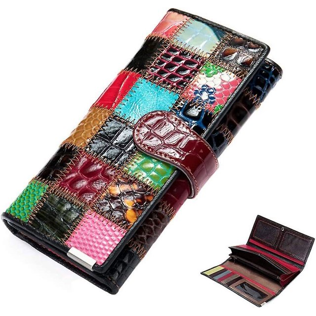 Women Multicolor Wallets Genuine Leather Card Holder Organizer Purses Model Stitching Bag Wallet With Flap Phone Clutch Large Long Purse