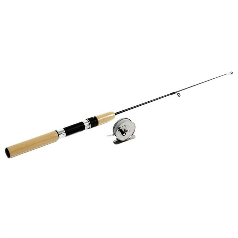 Portable Winter Ice Fishing Rod Tackle Gear Spinning Hard Rod Fish Reels Pole, Beige