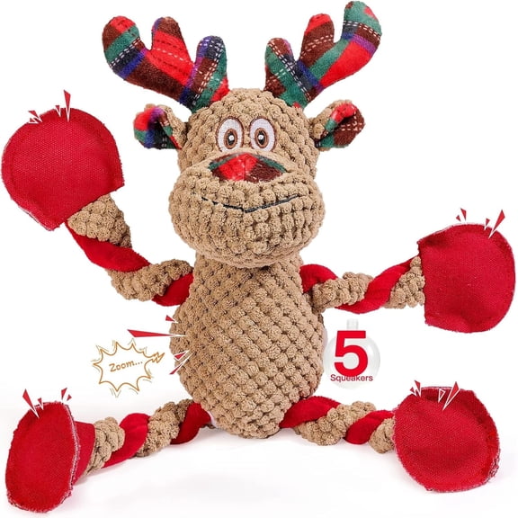 TETOU Christmas Squeaky Dog Toys,Interactive Durable Plush Dog Chew Toys for Puppies Small Middle Large Dogs Training and Reduce Boredom