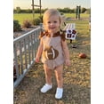 thumbnail image 4 of RUINIXCW Newborn Baby Girl Football Outfit Gingham Plaid Bubble Romper Overalls Infant Baby Girl Clothes Casual Rugby Embroidery Bows Sleeveless Bodysuit Jumpsuit, 4 of 9