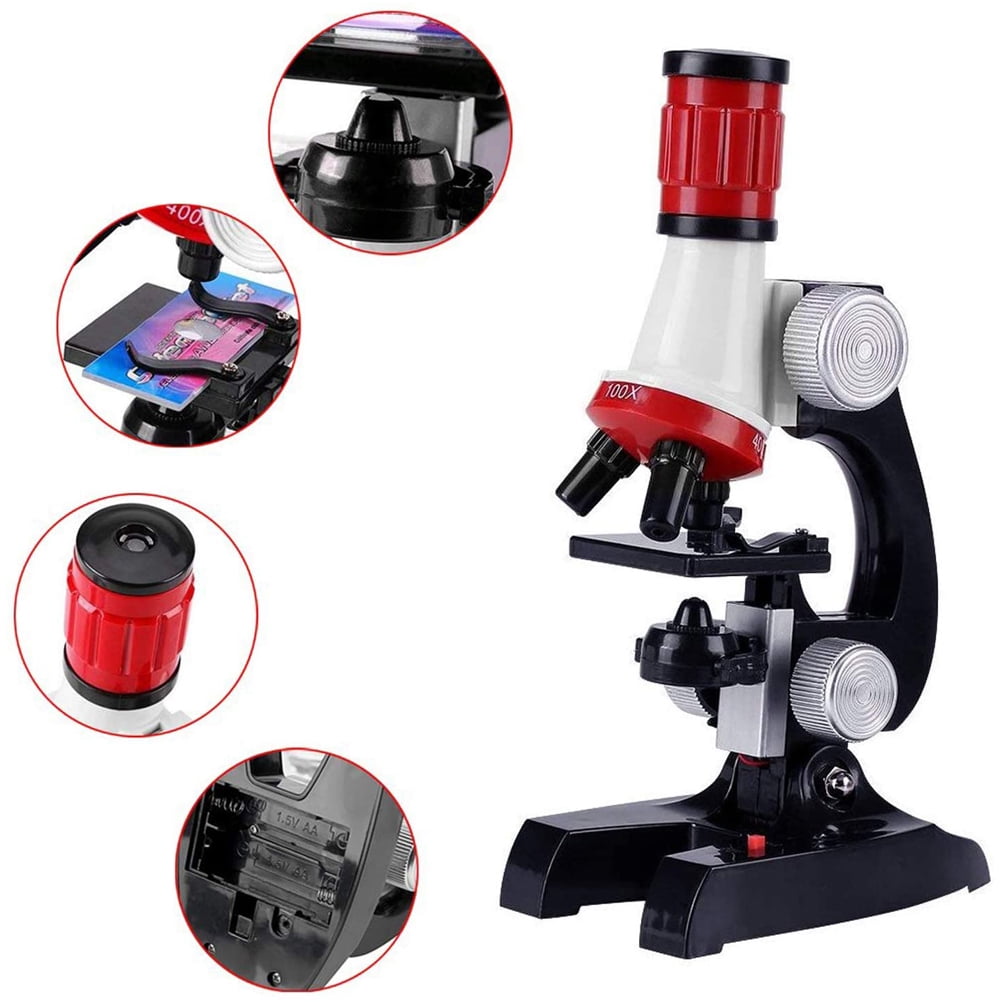 Ocamo Science Kits for Kids Beginner Microscope with LED 100X 400X and 1200X Magnification Kids Educational Toy Birthday Present