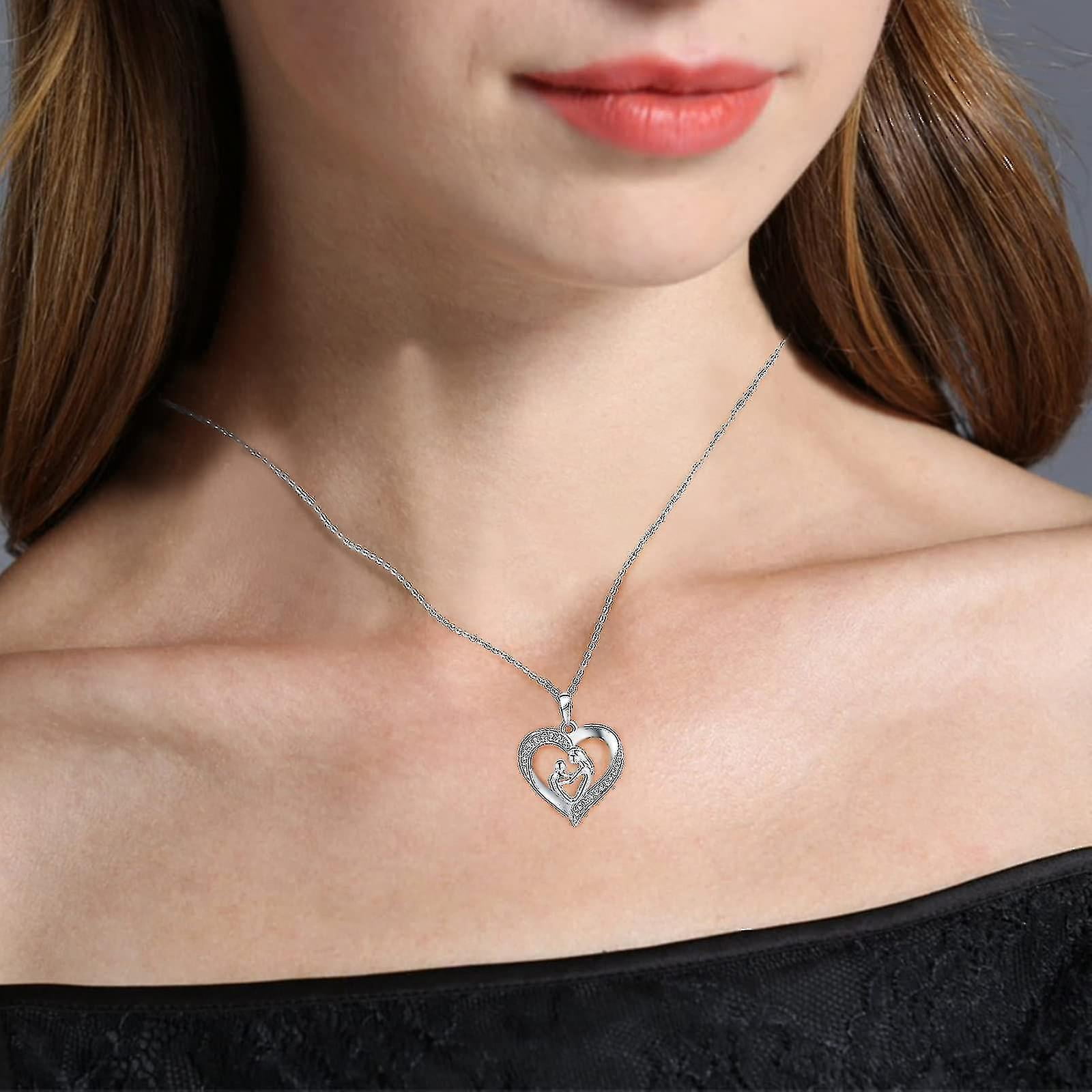 Necklaces Mother Holding Child Love Heart Shape Zirconia Pendant Necklace Walmart