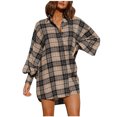 thumbnail image 3 of UVEASISHA Plaid Shirts for Women Lantern Long Sleeve Loose Shacket Casual Button Down Lapel Shirt Jackets with Pocket 2025 Fashion Fall Clothes Today Sales,Brown,S, 3 of 10