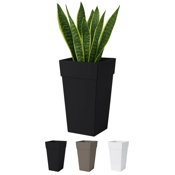 Bloem Finley 25" Tall Square Black Plastic Resin Planter with Drainage Holes for Indoor and Outdoor Gardening