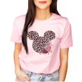 thumbnail image 2 of Women Teen Leopard Print Mickey Ears with Flowers Shirt Floral Adult Women Ladies Boho Character Tshirt (XX Large, Light Pink), 2 of 7
