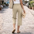 thumbnail image 5 of Petite Capris Pants for Women Summer Casual Loose Pull on Drawstring Elastic High Waist Straight 2026 Lounge Beach Cropped Trousers Khaki L, 5 of 6