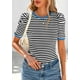 thumbnail image 3 of Camiseta PRETTYGARDEN para mujer, color bloque de colores, a rayas, color negro, 3 of 9