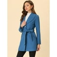 thumbnail image 2 of INSPIRE CHIC Manteau Trench Long pour Femme, Mignon, Col Rabattu, Boutonnage Simple, Ceinturé, Bleu Foncé Gris G, 2 of 6