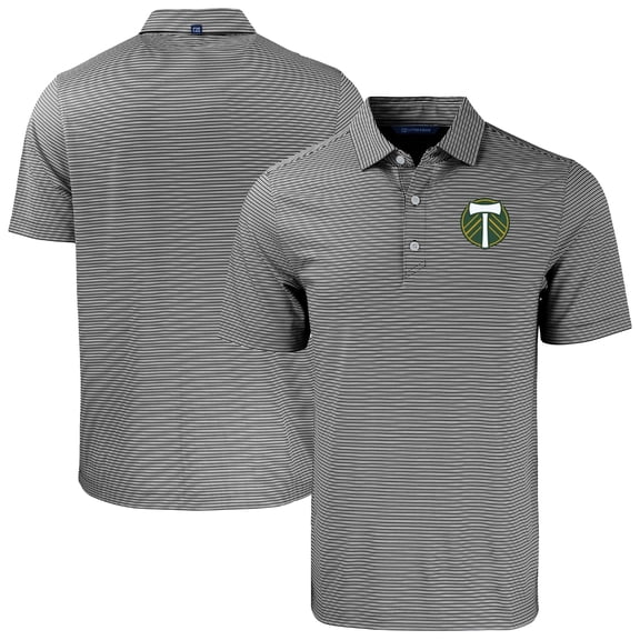 Men's-Cutter & Buck Black Portland Timbers Forge Eco Double Stripe Stretch Recycled Tri-Blend Polo