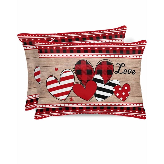 Hokiten Pillow Cases Standard Size Set of 2, Lumbar Pillow Covers, Valentine's Day Love, Satin Pillowcases with Zipper for Hair/Skin, Saint Country Love Heart Red Pink Black 20x26 Inches