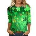 thumbnail image 2 of T-Shirt à Col Rond Imprimé de la Saint-Patrick pour Femmes, Manches Trois Quarts 3/4, Coupe Ample, 2 of 5