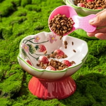 Nebwoak Ceramic Pet Slow Feeder Bowl - Elevated Anti-Choking Non-Tip Design for Cats, Dogs, Hamsters - Strawberry Shape Neck Protection Food/Water Bowl