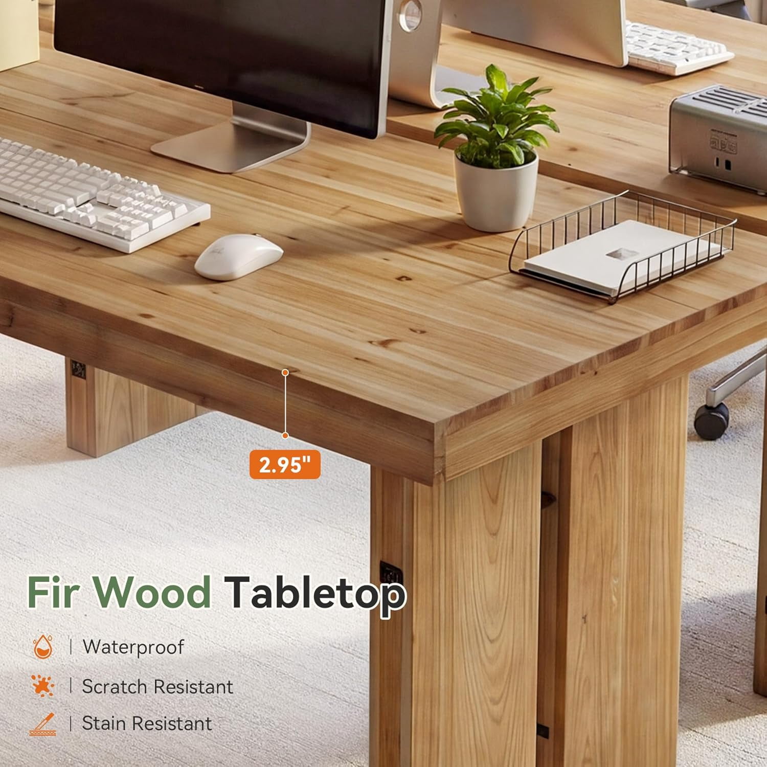 Tribesigns 63-Inch Farmhouse Executive Desk, Solid Wood Computer Desk with Large Tabletop for Home Office, Light Brown