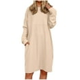 thumbnail image 4 of Clearance under 10 Women's Loose Dresses Women's Solid Color Long Sleeve Neck Slim Slit Dress Long Sleeve Round-Neck Dress Beige, XL, 4 of 8