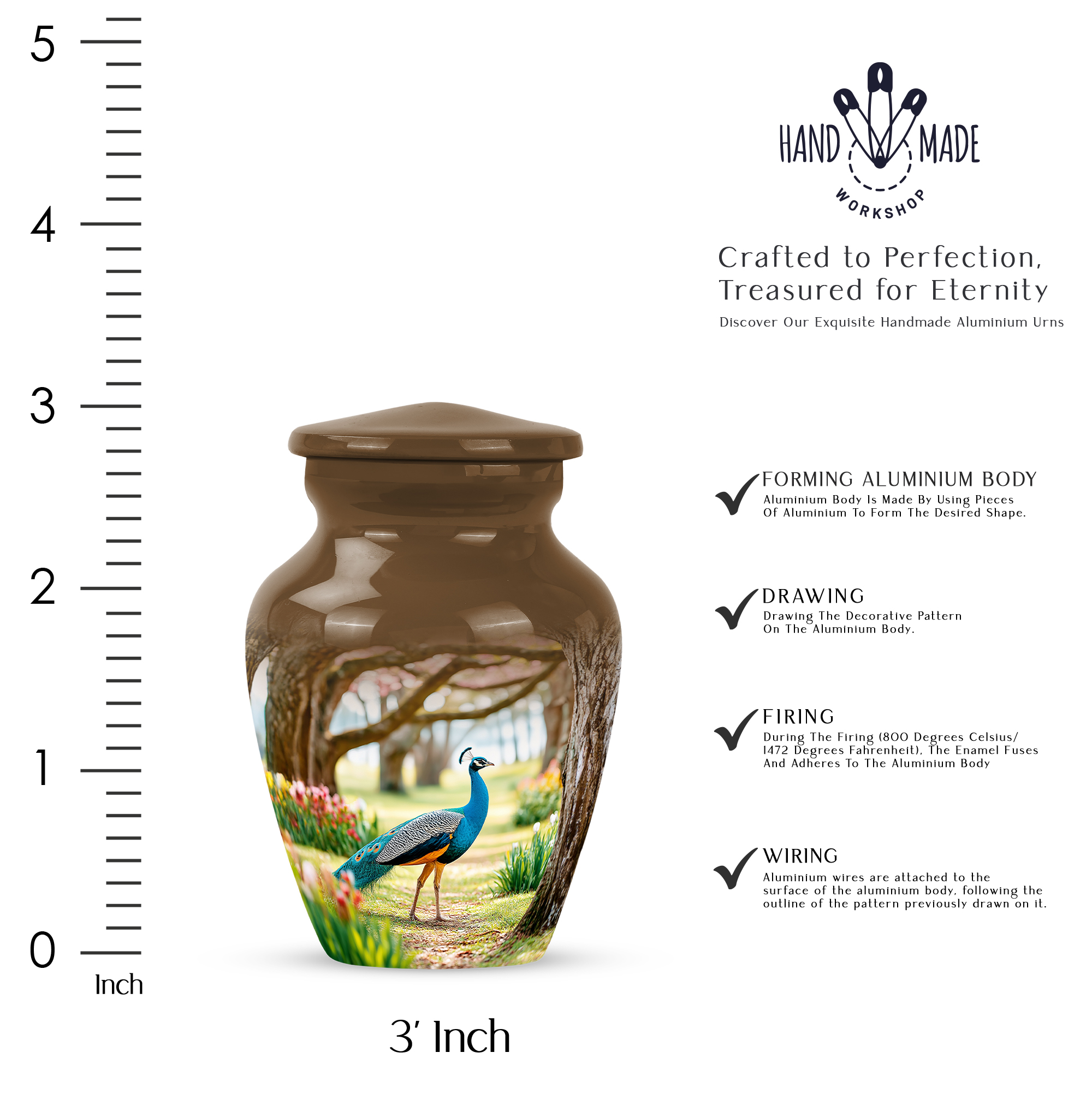 MUKTIVE Peacock Keepsake Urns for Human Ashes Adult Female 3 Inch, Colourful Flower Funeral Urn for Ashes Adult Male, Brown Cremains Ash Portable Urns