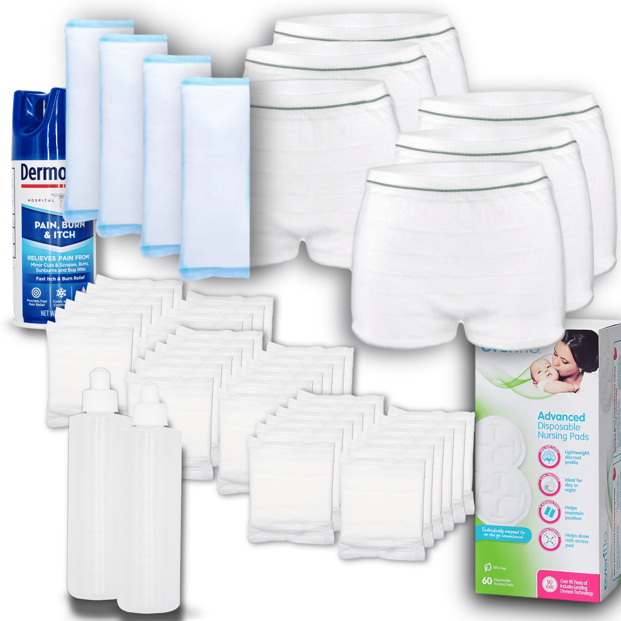 Gladness Postpartum Care Essentials Bundle Dermoplast, Tucks, OB High  Absorbency Pads 