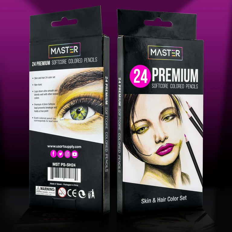 Master 24 Colored Pencil Skin and Hair Tone Set with Premium Soft Thick  Core Vibrant Color Leads - Professional Ultra-Smooth Artist Quality -  Portrait