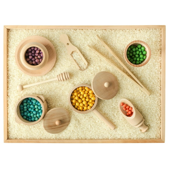 Herramientas sensoriales de Ginkgo azul  Juguetes Waldorf de aprendizaje de habilidades motoras finas Montessori para niños pequeños y niños, juego de simulación  Juego de cocina de madera de 9 piez