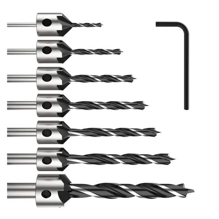 Adjustable Hand Reamer - EEEkit 7-In-1 Countersink Drill Bit Set with One Hex Key, High-Speed Steel Drill Adjustable Carpentry Reamer Plated for Wood DIY (3-10mm)