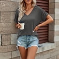 thumbnail image 5 of ClodeEU Women's V Neck Short Sleeve Button Top ,Solid Color Casual Loose Blouse Dark Gray,Womens Plus L, 5 of 7