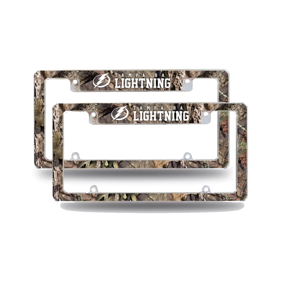 Tampa Bay Hockey Lightning Chrome Metal (Set of 2) License Plate Frames with Mossy Oak Camouflaged Camo Design